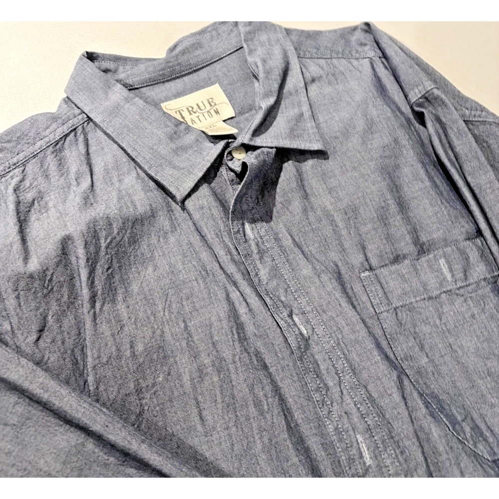 True Nation Button Up Long Sleeve Shirt- Blue 2xl